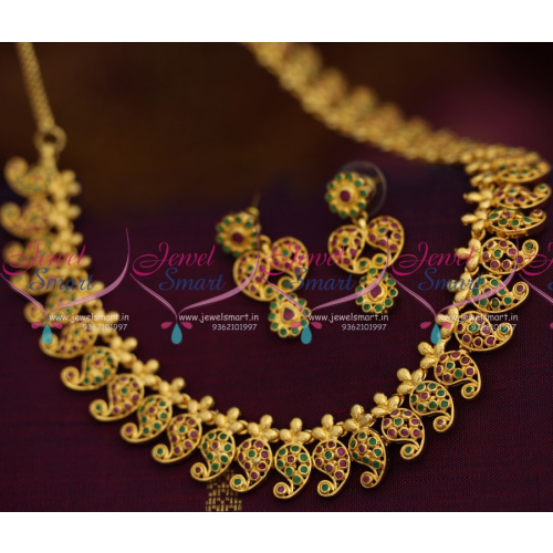 NL8540 Ruby Emerald Uncut Stones Finish Mango Traditional Design Short Necklace