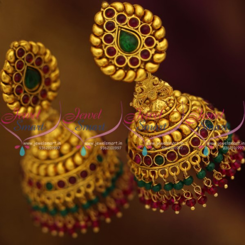 J7878 Antique Stylish Trendy Kemp Red Green Two Step Drops Big Size Jhumka Earrings Online