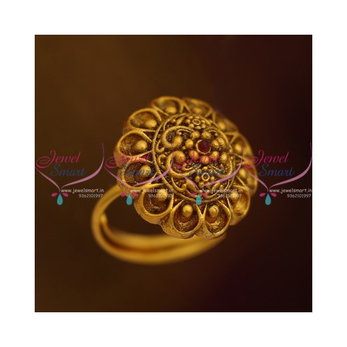 F8668 Floral Nakshi Matte Reddish Gold Finish Adjustable Finger Rings Online