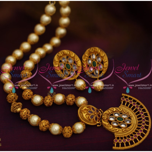 NL8633 Nakshi Ball Beaded Pearl Reddish Mat Gold Handmade Fashion Jewellery