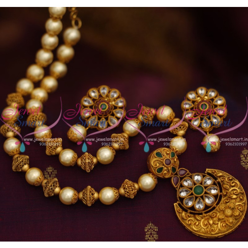 NL8634 Nakshi Ball Beaded Pearl Reddish Mat Gold Handmade Fashion Jewellery