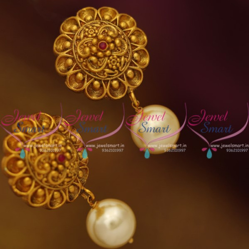 ER8578 Nakshi Floral Mat Finish Gold Plated Earrings Traditional Design Jewellery