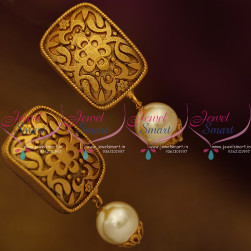 ER8579 Nakshi Mat Finish Copper Tone Imitation Earrings Traditional Floral Design Rectangle Shape Jewellery