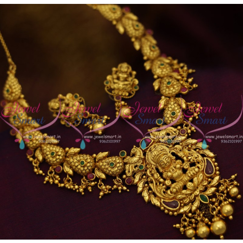 NL8697 One Gram Gold Antique Temple Handmade Laxmi God Jewellery Necklace Set