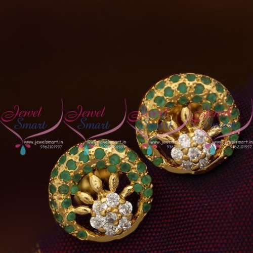 ER8650 Emerald Green Floral Design Semi Precious Small Size Earrings Gold Plated 