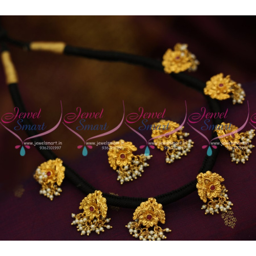 NL8699 Black Thread Dhaga Antique Mangalsutra Necklace Screwback Earrings