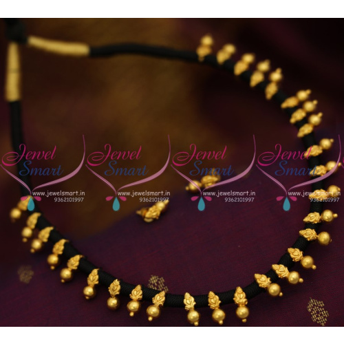 NL8700 Black Thread Dhaga Antique Mangalsutra Necklace Screwback Earrings