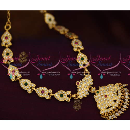 NL8831 Multi Colour AD Stones South Indian Traditional Handmade Jewellery Thick Metal Finish