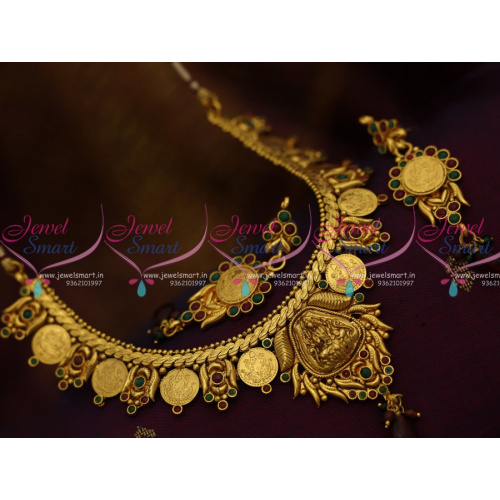 NL8879 Red Green Stones Kasumala Traditional Dull Gold Design Necklace Imitation Jewellery