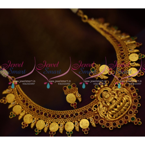 NL8881 Reddish Yellow Gold Plated Temple Coin Necklace Traditional South Indian Designs