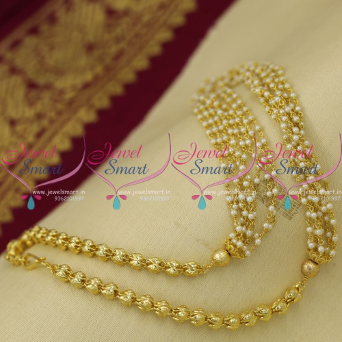 NL9071 Fancy Chain Small Pearls Metal String Hand Beaded Gold Plated Jewellery