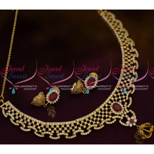 NL7679 Diamond Finish Necklace CZ Ruby White Small Jhumka Rich Look Imitation Jewellery Online