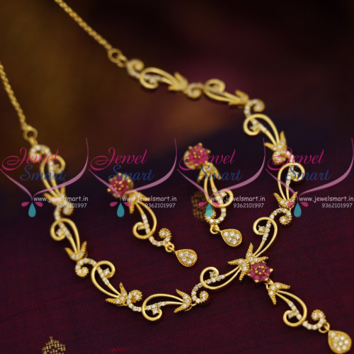 NL8873 Floral Casting Design Ruby White Delicate Short Necklace Set Gold Plated 