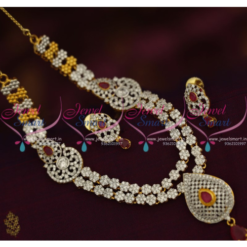 NL9012 Exclusive Multi Strand Ruby CZ Short Necklace Diamond Finish Jewellery Two Tone Colour