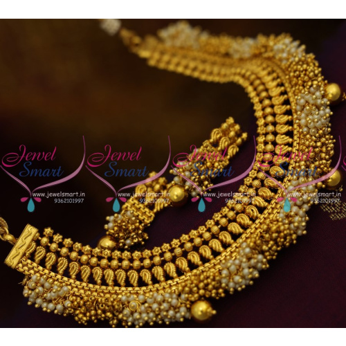 NL8994 Fancy Pearl Gold Danglers Jalar Necklace Latest Imitation Jewellery Low Price Necklace