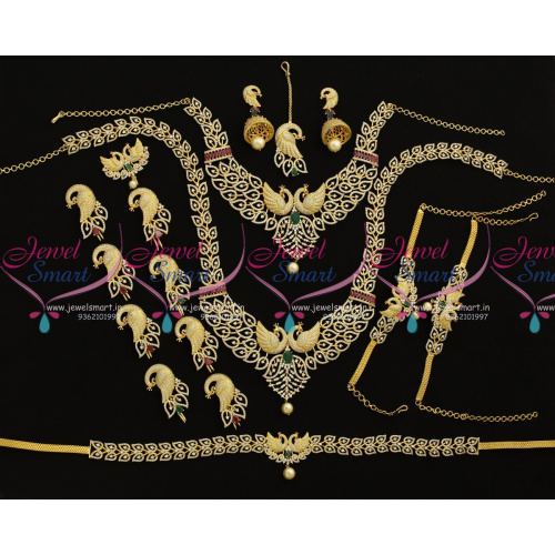 BR9100 Peacock Design Diamond Finish Full Bridal Jewellery Set New Collections