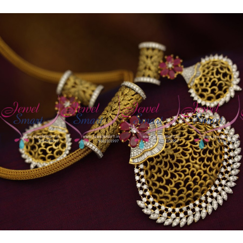 PS8821 Fusion Designer Jewellery Ruby Pendant Set Chain Antique Gold Imitation Collections