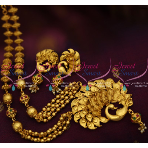 NL8849 One Gram Peacock Design Matte Finish Gold Latest Gundla Mala Collections Online