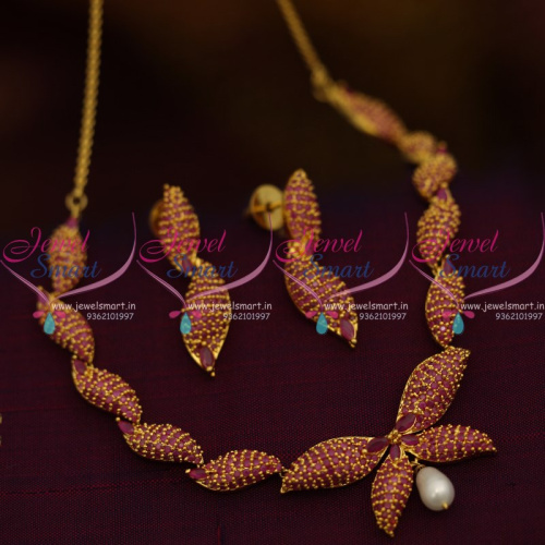 NL8524 Full Ruby Leaf Design Necklace Gold Plated Imitation Jewellery Online