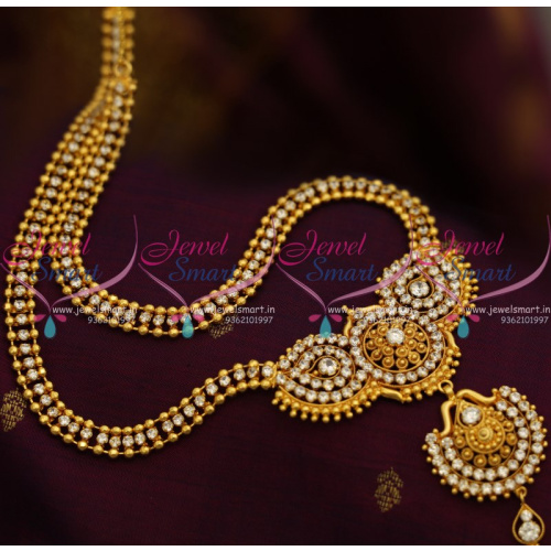 NL8863 Beads Gold Design Traditional Haram White Stones Flexible Long Jewellery Online