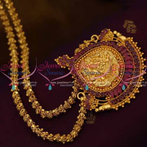 CS8931 Gold Plated 24 Inches South Indian Ruby Stones Chain Pendant Temple Jewellery Online