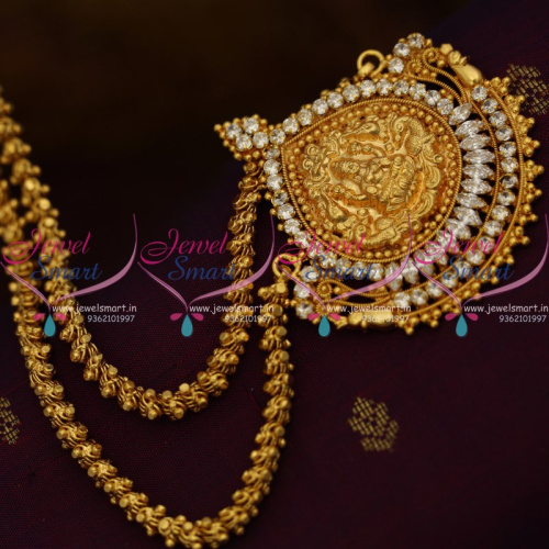 CS8932 Traditional South Indian White Stones 24 Inches Chain Pendant Temple Jewellery Online