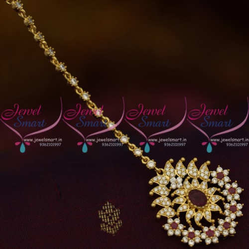 T9338 Gold Plated Maang Tika Ruby Nethichutti Traditional Wedding Jewellery Online
