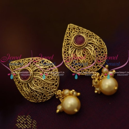 ER9138 Red Stone Gold Finish Imitation Earrings Latest Fashion Low Price Jewellery