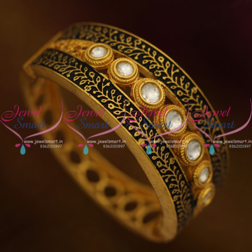 B9305 Broad Enamel Antique Finish Latest Kundan Open Kada Online Imitation Jewelry