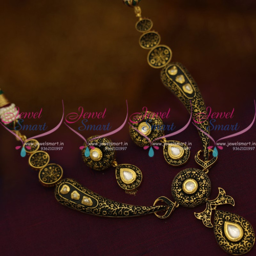 NL9309 Black Enamel Floral Highlight Stylish Design Gold Plated Necklace Collections