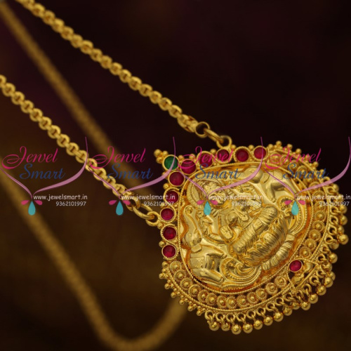 CS9221 Kemp Red Green Gold Plated South Indian 24 Inches Chain Pendant Temple Jewellery Online