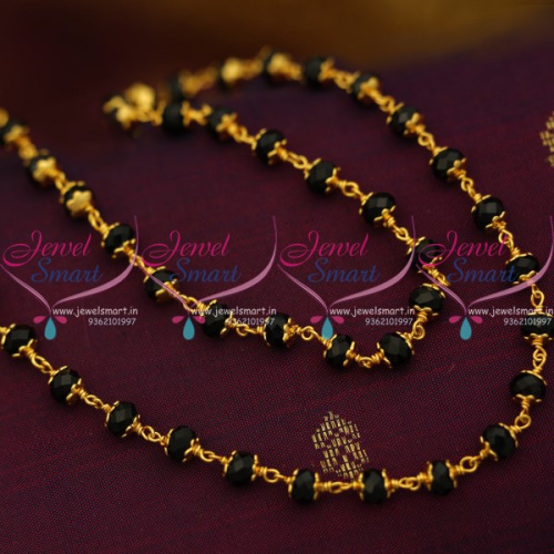 CS9274 Crystal Cap Gold Plated Nalla Pusalu Chain Black Beads Online 24 Inches 