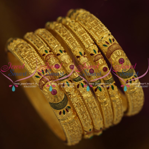 B9319 One Gram Gold Plated 6 Pieces Set Meenakari Bangles Real Look Jewellery Online