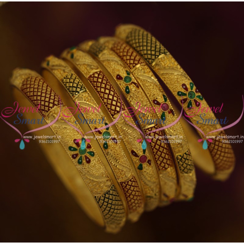 B9320 Colour Enamel One Gram Gold Plated Real Look 6 Pieces Set Bangles Online