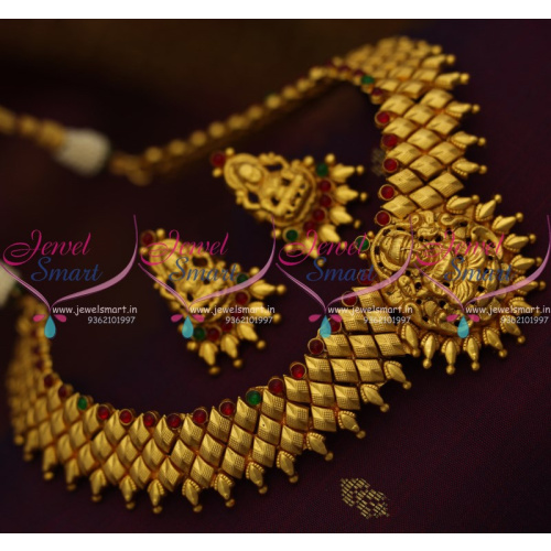 NL9176 Temple Matte One Gram Gold Plated Latest Traditional Jewellery Set Online