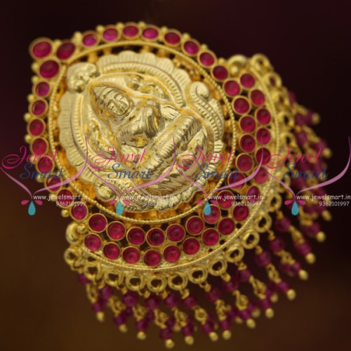 H9214 Red Kemp Temple Nagas Crystal Drops Hair Choti Pendant Multipurpose Jewellery