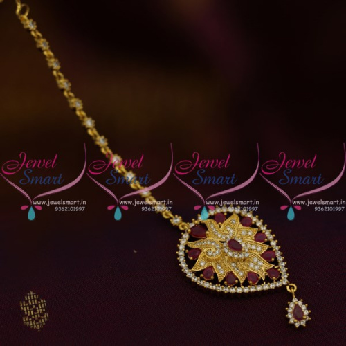 T9441 Gold Plated Ruby White Nethichutti Traditional Forehead Jewellery Online