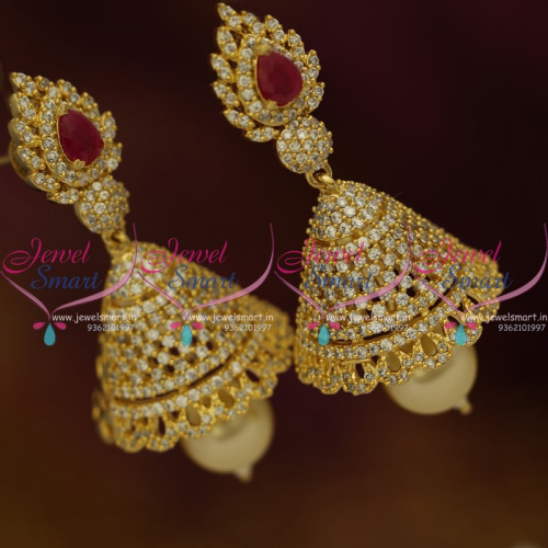 J9530 Latest Bollywood Style CZ Ruby Stylish Jhumka Earrings Fashion Jewellery Online