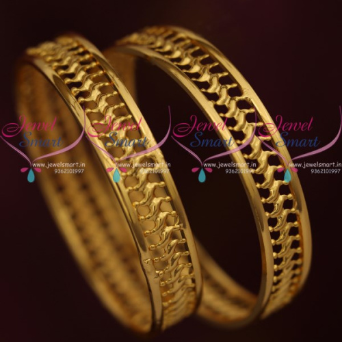 B9382 Latest Design Baby Small Size Broad Gold Plated Bangles Shop Online