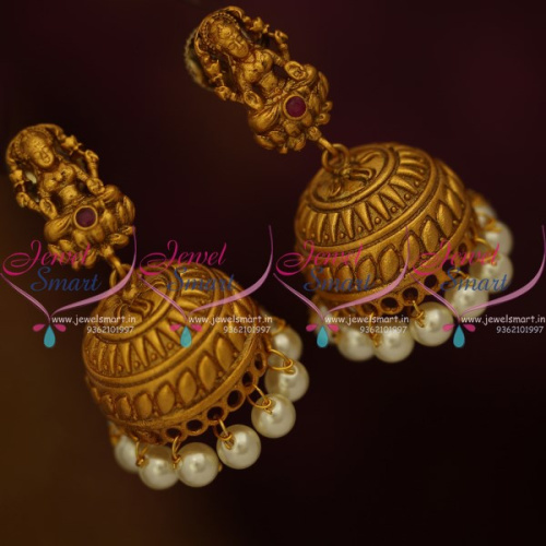 J9474 Antique Temple Laxmi God Design Pearl Nagas Matte Finish Jhumka Buy online