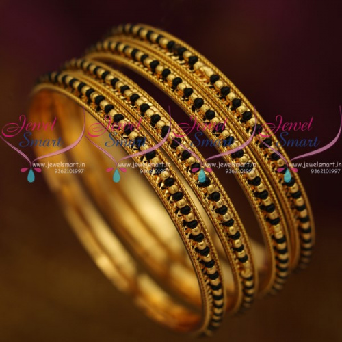 Black beads gold online bangles designs