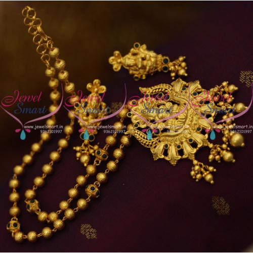 NL8261 Gold Plated Green Blue Temple Gundla Mala Traditional Beaded Nagas Jewellery Online