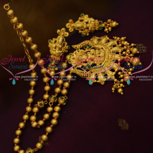 NL8262 Gold Plated Temple Green Gundla Mala Beaded Immitation Nagas Jewellery Online