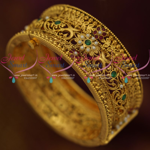 B9378 Broad Screw Open Kada Bangles Dull Gold Plated Handmade Jewellery Collections
