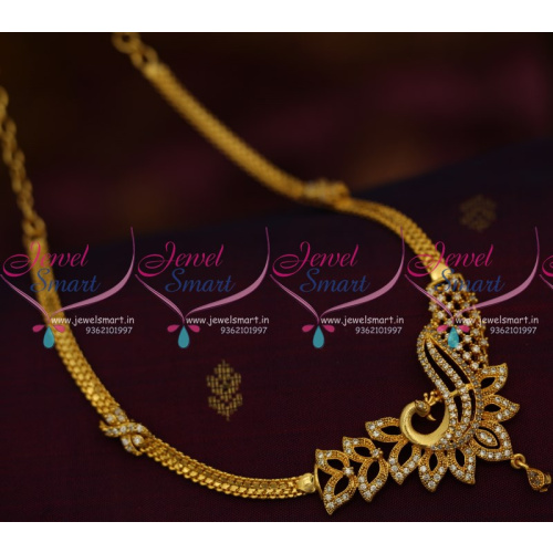 NL9400 Peacock Design Casual Wear Chain Gold Plated AD Short Necklace 