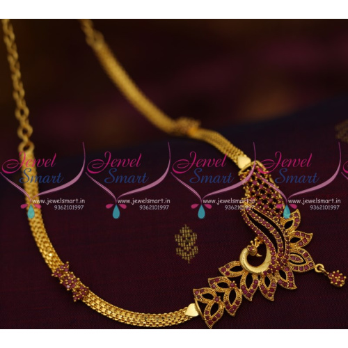 NL9401 Peacock Design Casual Wear Chain Gold Plated Ruby Short Necklace 