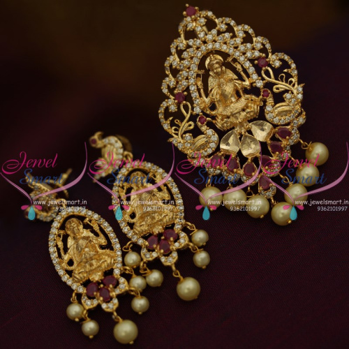 PS9495 Light Gold Plated Temple Jewellery Ruby White Traditional Pendant Set Online