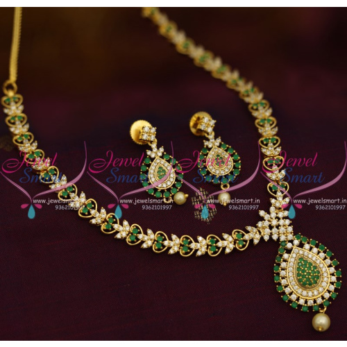 NL9414 Simple Thin Green White Stones Gold Design Gold Plated Necklace Beautiful Earrings