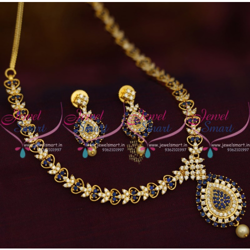 NL9415 Simple Thin Blue White Stones Gold Design Gold Plated Necklace Beautiful Earrings