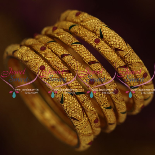 B9707 Set Bangles 6 Pieces One Gram Gold Gheru Finish Latest Jewellery Collections Online